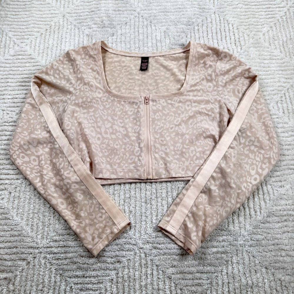 Victoria's Secret Zip Up Crop Top Women XL Leopard Balletcore Y2K Athleisure